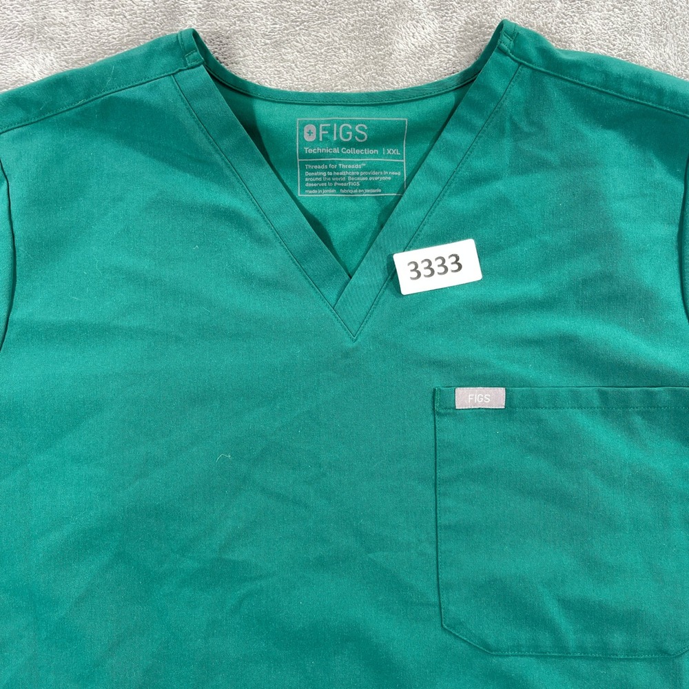 FIGSโ Scrub Top Women XXL Green V-Neck Technical Collection Short Sleeve 1000212